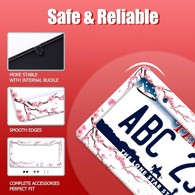 Pink Cherry Blossom Butterfly License Plate Frame Beautiful Flowers License - Image 2