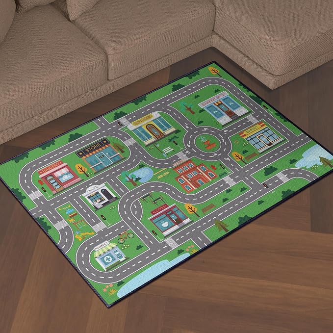 Play Rug for Playroom 59"x39" Car Mat Town City Road Map for Boys Bedroom Fun - Image 7