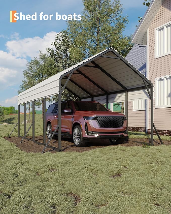 13'x16'x11' Metal Carport, Steel Heavy Duty Car Ports - Image 7