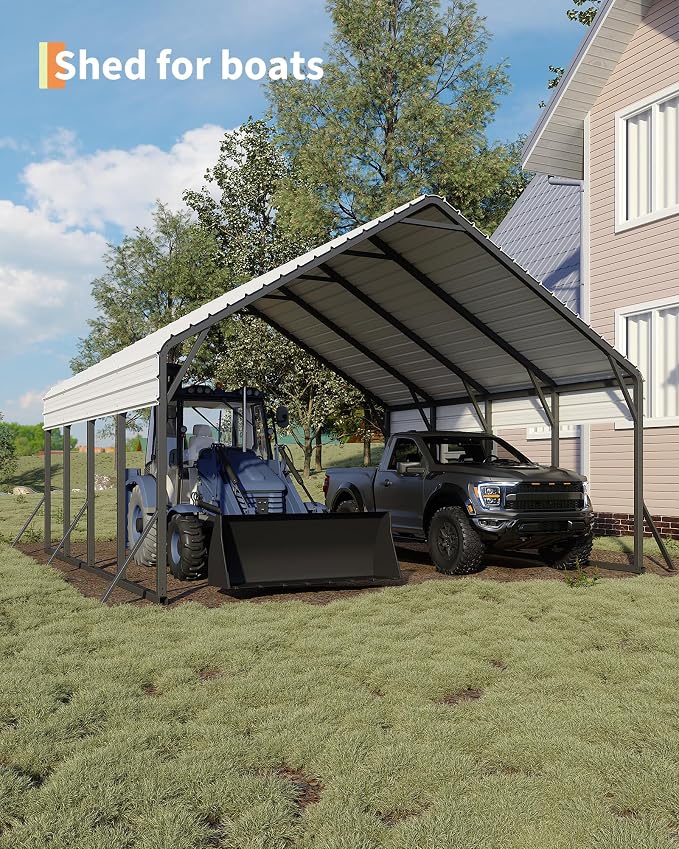 20'x20'x13' Metal Carport for 2 Cars, Heavy Duty Steel Frame for All Weather - Image 8