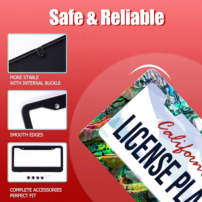 Personalized License Plate Frame Faux Abalone Stainless Steel Accessory Faux - Image 3