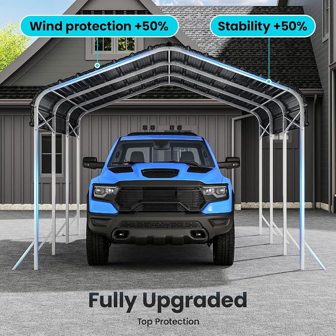 10x15ft Heavy Duty Metal Carport – Outdoor Galvanized Garage, Sturdy Structure - Image 6