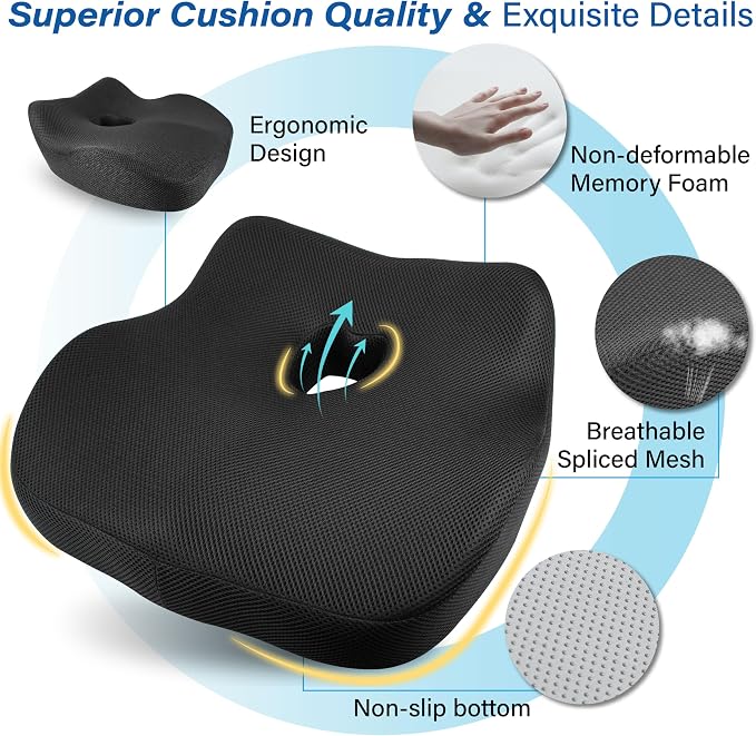 Car Seat Cushion, Ergonomic Memory Foam Car Cushion - Image 8
