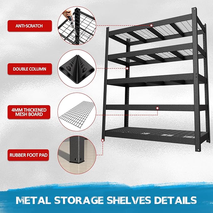 MUPATER 59.84”W × 24.02”D × 71.65”H Heavy Duty Metal Storage Shelves, 3000 LBS - Image 7