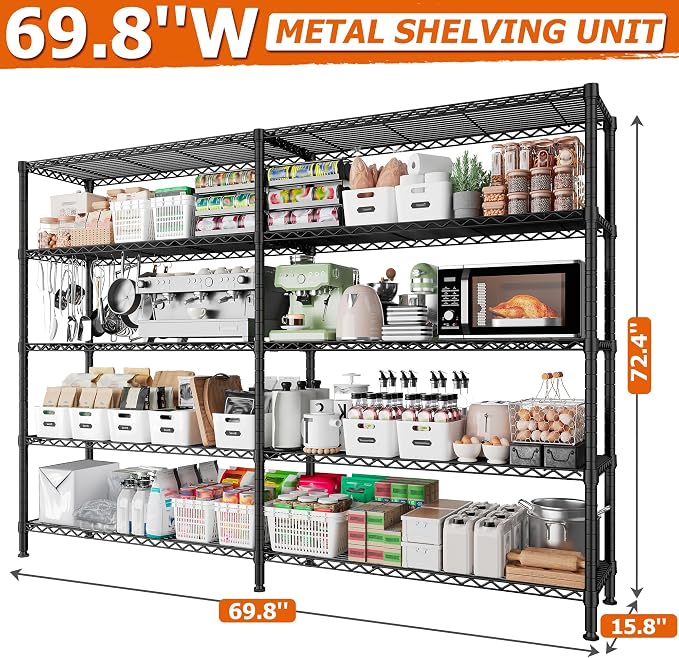 REIBII 1600LBS Storage Shelves Metal Shelving 5 Tier Wire Shelving Unit - Image 3