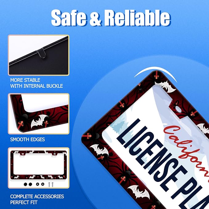 Bats License Plate Frame Spiders Web License Plate Holder Gothic Funny Car - Image 2