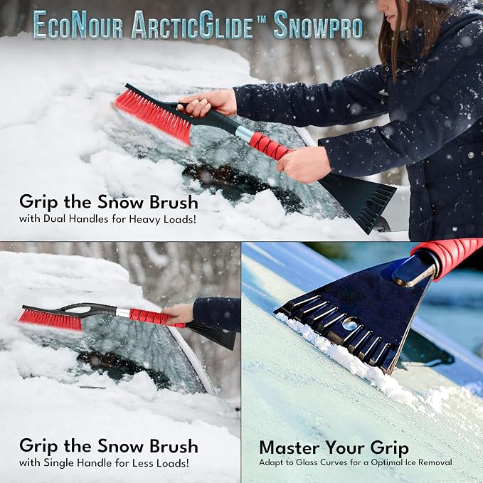 EcoNour 27" Aluminum Car Snow Scraper and Brush | Scratch-Free Weaved Bristle - Image 2