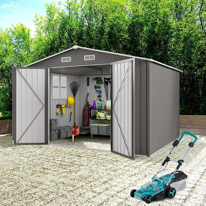 10 x 12 FT Large Outdoor Storage Shed w/ 2 Clear Window, Heavy Duty Metal by Unknown