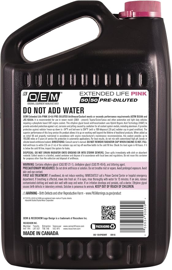 Recochem OEM 86-184POEMT Pink Premium Antifreeze 50/50 Extended Life PINK - Image 2