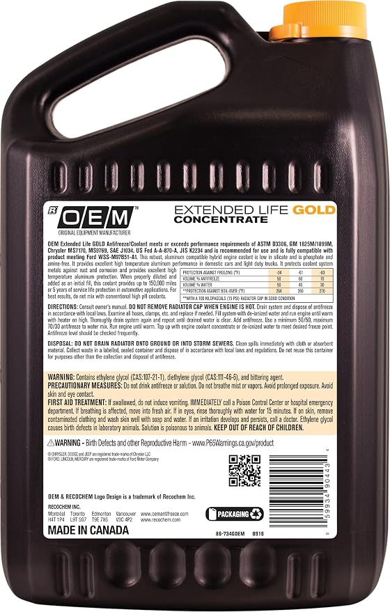 Recochem OEM 86-734GOEM Gold Premium Antifreeze Concentrate Extended Life GOLD - Image 2