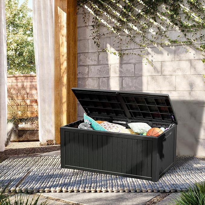 270 Gallon Lockable Resin Deck Box, Waterproof & UV-Resistant Outdoor Storage - Image 2