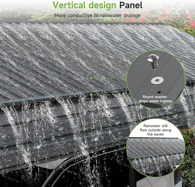 10×15FT Metal Carport, Heavy Duty Car Port, All-Weather Outdoor Storage Trucks - Image 3