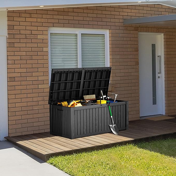 180 Gallon Lockable Resin Deck Box, Waterproof & UV-Resistant Outdoor Storage - Image 4