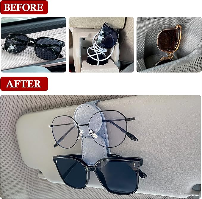 KIWEN 2 Pack Sunglasses Holder for Car Visor, Magnetic Leather Sunglass - Image 2
