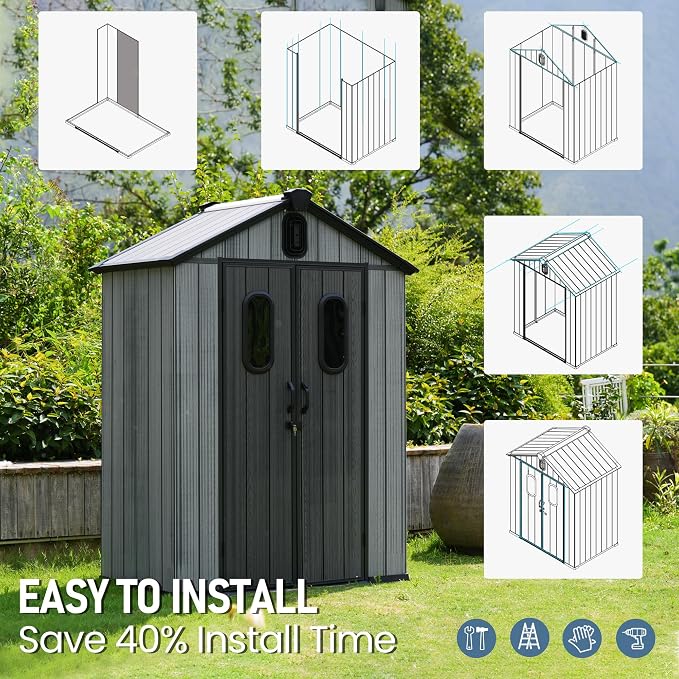 Domi 5x3 FT Outdoor Resin Storage Shed, All-Weather Double-Wall Storage Building - Image 9