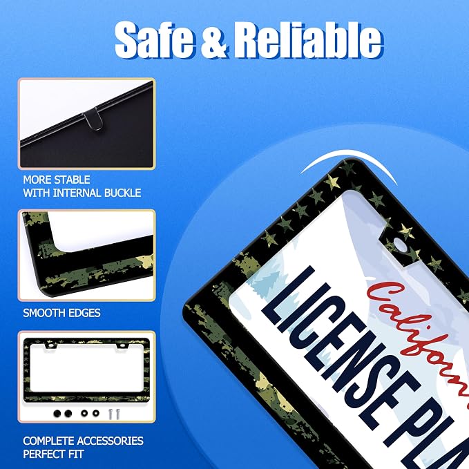 Camo License Plate Frame American Flag License Plate Stainless Steel Funny - Image 2