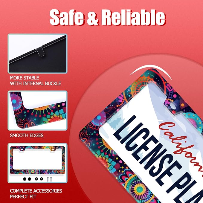 Fantasy Colorful Mandala License Plate Frame Boho Flowers License Plate Holder - Image 4