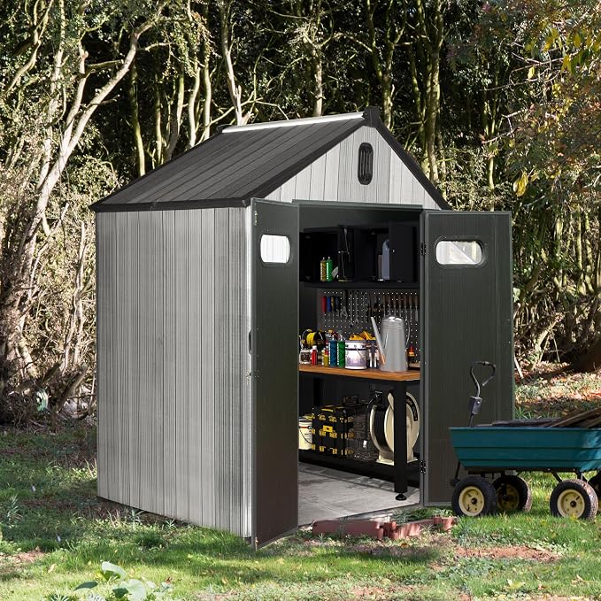 Domi 6x4 FT Outdoor Resin Storage Shed, All-Weather Double-Wall Storage Building - Image 2