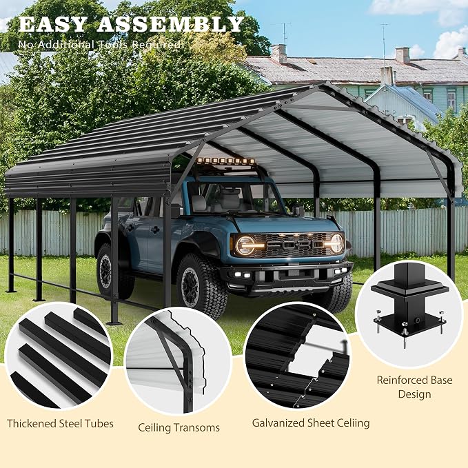 Walsunny Metal Carport 12x20 FT Heavy Duty Carport Canopy - Image 3