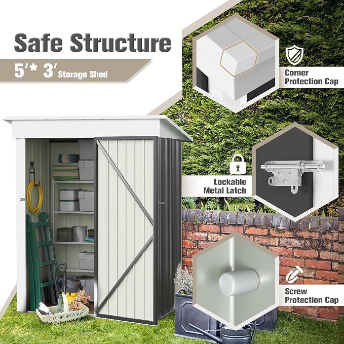 JUMMICO Metal Outdoor Storage Shed 5 x 3 FT Metal Shed - Image 3