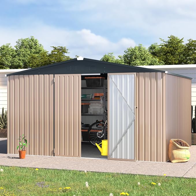 AECOJOY 12' x 10' Outdoor Storage Shed, Large 10x12 Metal Sheds & Outdoor by AECOJOY