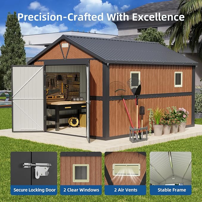 10x12FT Outdoor Storage Shed, Metal Garden Shed - Image 5