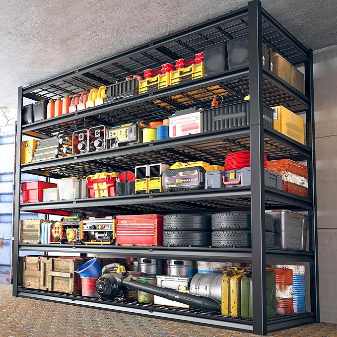 REIBII 60" W Garage Shelving, 2900LBS Storage Shelves, 6 Tier Heavy Duty by REIBII
