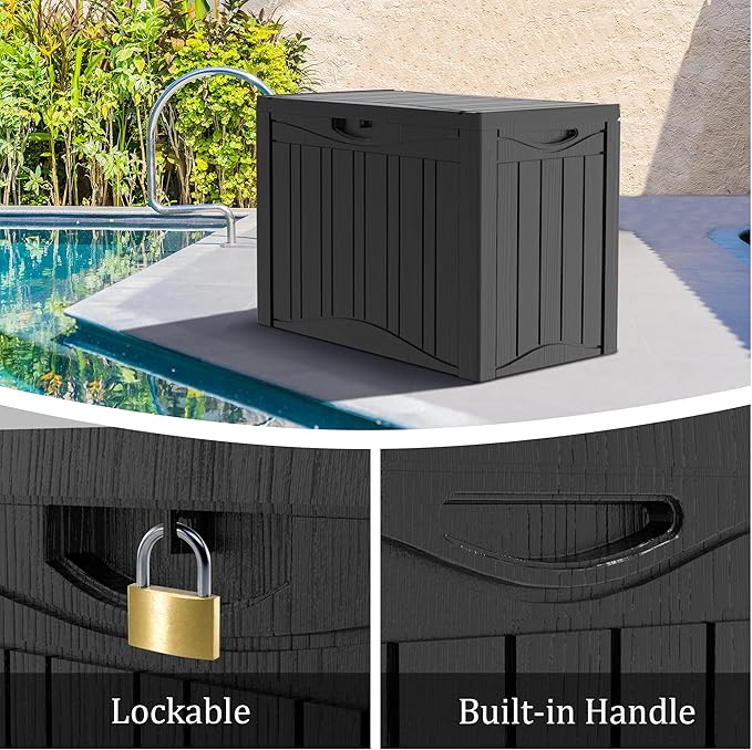 50 Gallon Lockable Resin Deck Box, Waterproof & UV-Resistant Outdoor Storage Box - Image 3