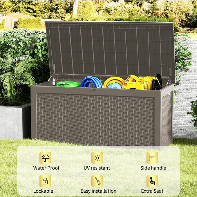 320 Gallon Lockable Resin Deck Box, Waterproof & UV-Resistant Outdoor Storage - Image 6