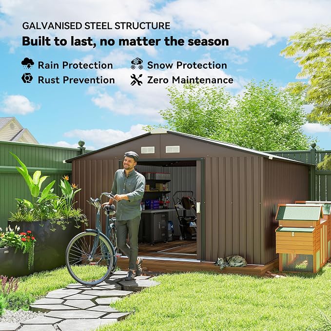 Outsunny 11' x 13' Outdoor Storage Shed, Garden Tool Metal Shed - Image 3