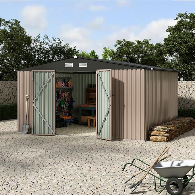 10X12FT Outdoor Metal Storage Shed, Lockable Weatherproof Garden Shed - Image 3