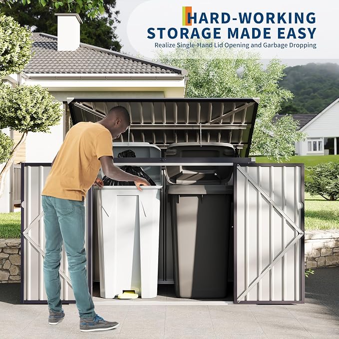 Outdoor Trash Can Storage 2 Binsgarbage Bin Storage Shed, 3x6 FT Garbage Bin - Image 7