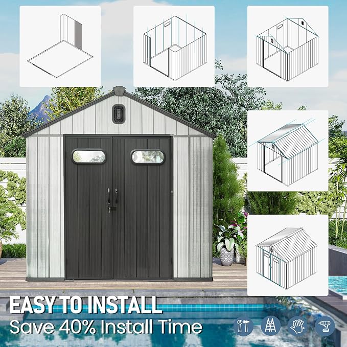 Domi 8x6 FT Outdoor Resin Storage Shed, All-Weather Double-Wall Storage Building - Image 9