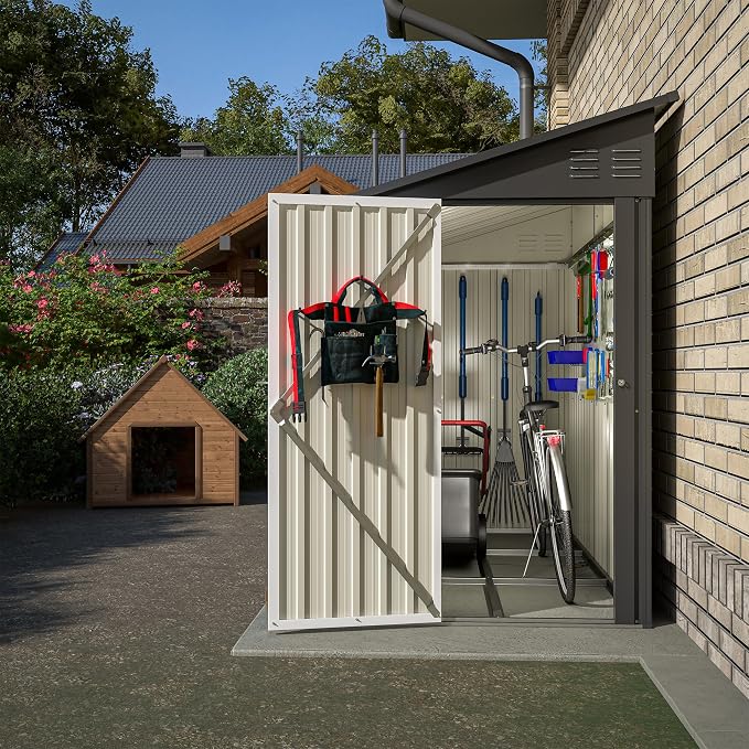 Shed Lean to Storage Shed, Outdoor 4' x 8' Metal Wall Side Storage Sheds & - Image 8