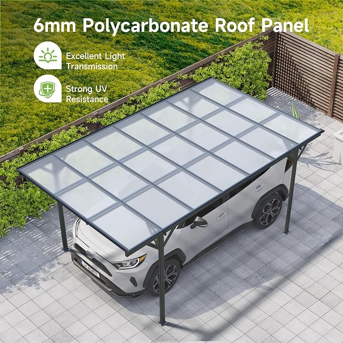 Real Relax 10×16ft Heavy Duty Carport, Pitched-Roof Polycarbonate Panel Canopy - Image 6