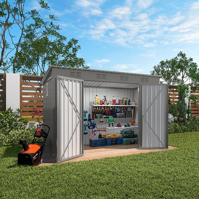 4 * 9.2 * 6 FT Outdoor Storage Shed, Galvanized Steel Garden Shed by Vigohuseeo
