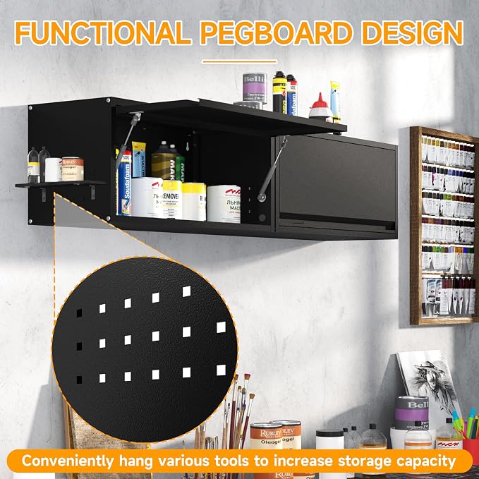 Metal Garage Wall Cabinet with Doors Side with Holes, Wall Mounted Metal - Image 4