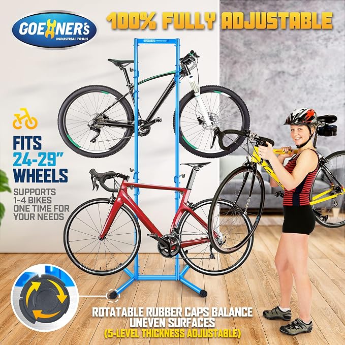 4 Bike Storage Rack Garage, Freestanding Gravity Bicycle Rack - Image 4