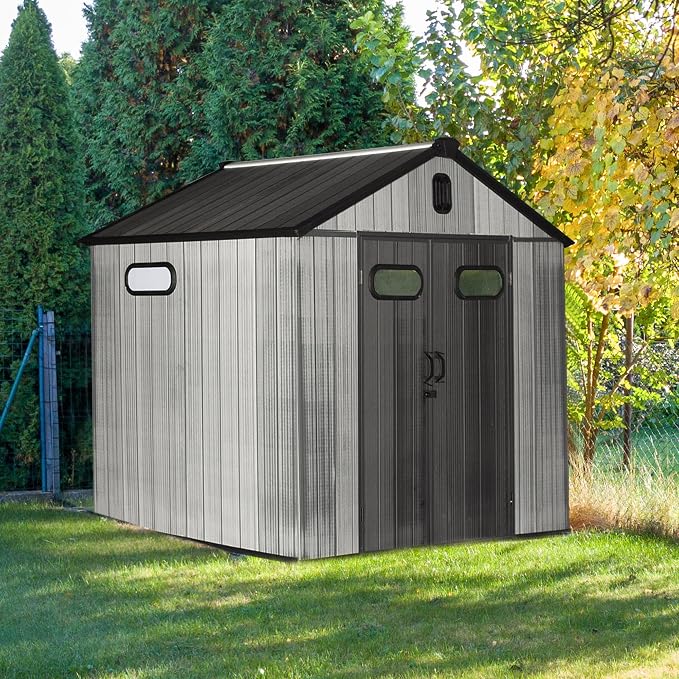 Domi 8x8 FT Outdoor Resin Storage Shed, All-Weather Double-Wall Storage Building - Image 2