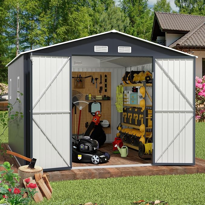 Breezz Outdoor Storage Shed 10 x 12 ft. Utility Tool Shed Metal Storage Garden - Image 2