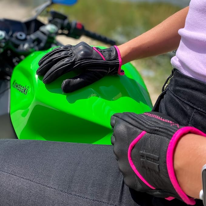 Harssidanzar Women's Motorcycle Gloves, Leather Motorcycle Gloves, Motorbike - Image 4