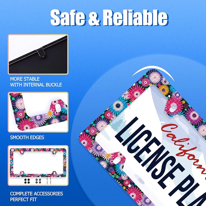 Abstract Hippie Flowers License Plate Frame Floral License Plate Stainless - Image 2