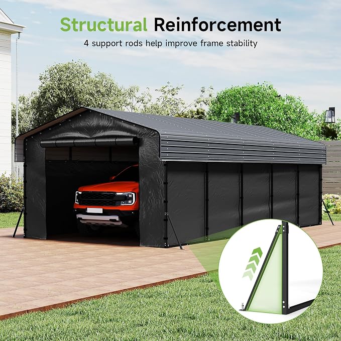 Real Relax 13' x 26' Heavy Duty Metal Carport, Outdoor Garage Car Shelter Shade - Image 6