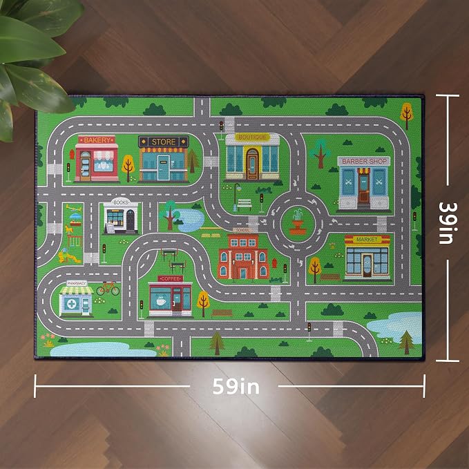 Play Rug for Playroom 59"x39" Car Mat Town City Road Map for Boys Bedroom Fun - Image 2