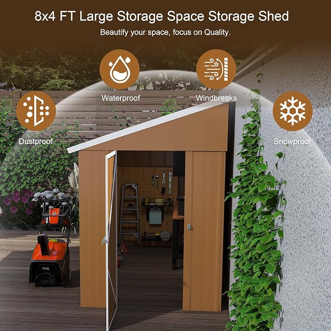 8 x 4 FT Outdoor Lean to Storage Shed, Metal Garden Tool Shed - Image 5