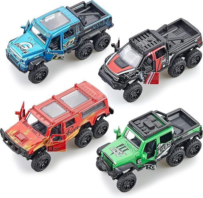 KIDAMI Diecast Toy Trucks 4 Pack Die Cast Metal Toy Cars Pull Back Cars by KIDAMI