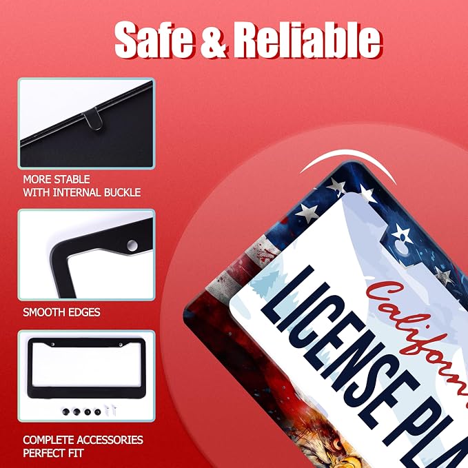 Personalized License Plate Frame American Flag Eagle Stainless Steel Accessory - Image 3