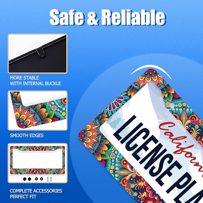 Boho License Plate Frame Beautiful Mandala Flowers License Plate Stainless - Image 2