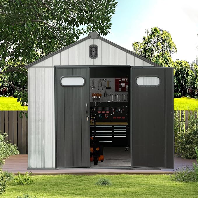Domi 8x6 FT Outdoor Resin Storage Shed, All-Weather Double-Wall Storage Building - Image 2