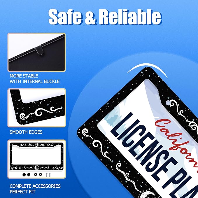 Moon License Plate Frame Stars Waves Starry Sky License Plate Stainless Steel - Image 2